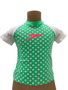 Speedo Sun Top (Short Sleeve) - Green & White Polka Dots