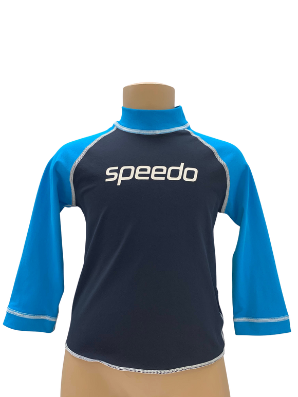 Speedo Sun Top (Long Sleeve) - Logo Navy/ Sky Blue